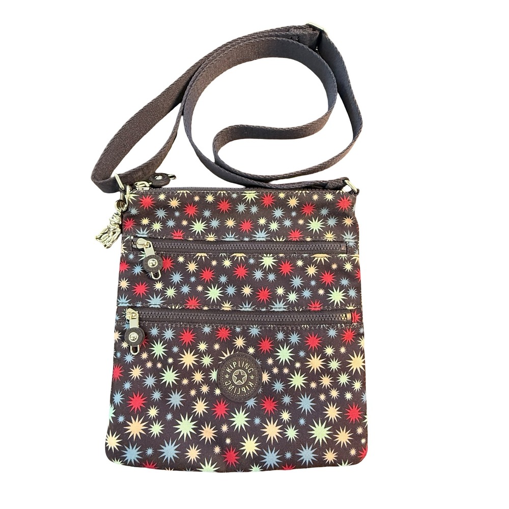 Kipling Keiko Crossbody Bag Navy Blue Starburst Print Small Messenger Monkey